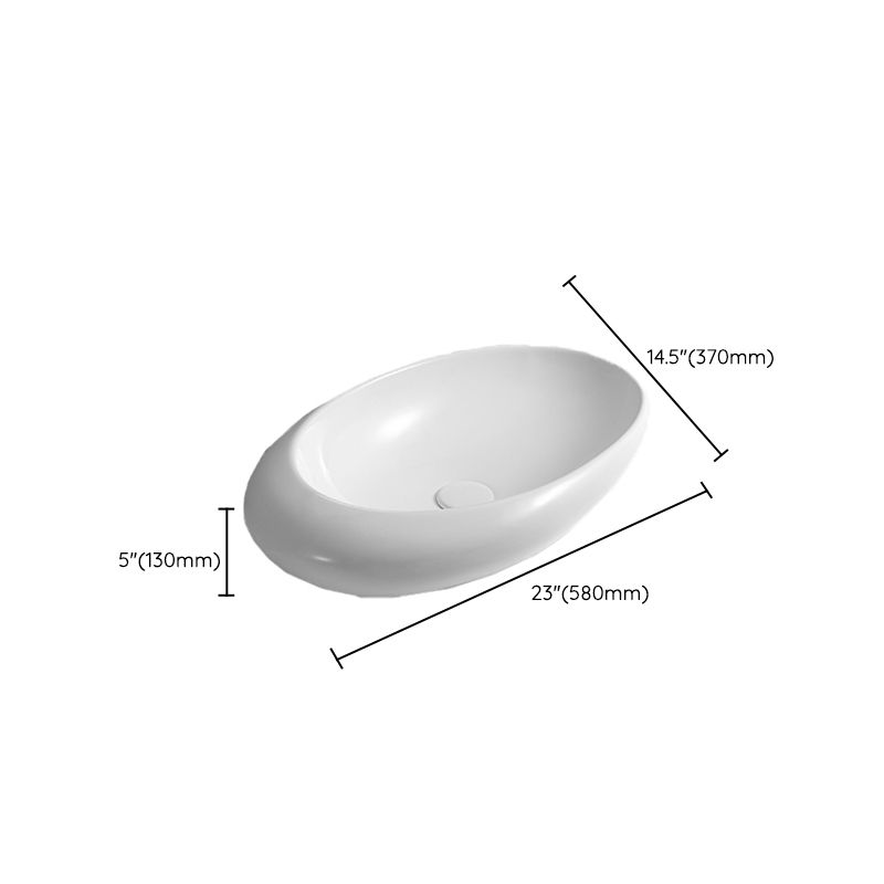 Contemporary Bathroom Sink with Pop-Up Drain Porcelain Oval-Shape Vessel Lavatory Sink