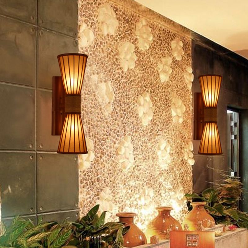 Lampes murales murales bruns bruns rouges style asiatique 2 têtes d'éclairage mural en bambou pour le restaurant