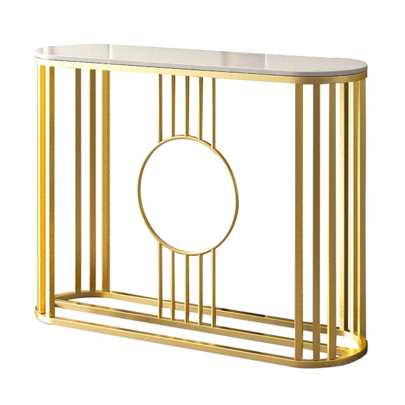 Marble Oval Console Table, 31.5" Gold Metal Base Console Table for Hall