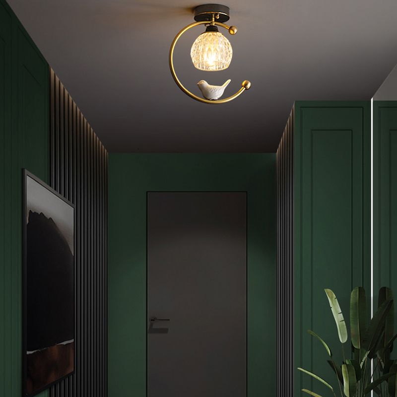 Plafonnier en forme de géométrie, moderne, en verre, à 1 lumière, doré