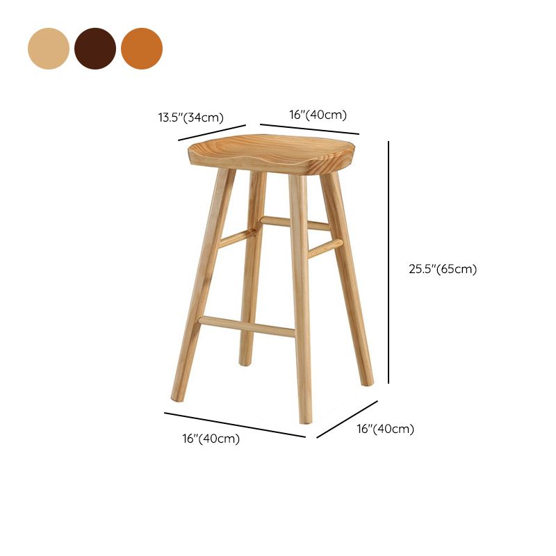 Solid Wood Dining Stool Contemporary Backless Bar Stool with Footrest