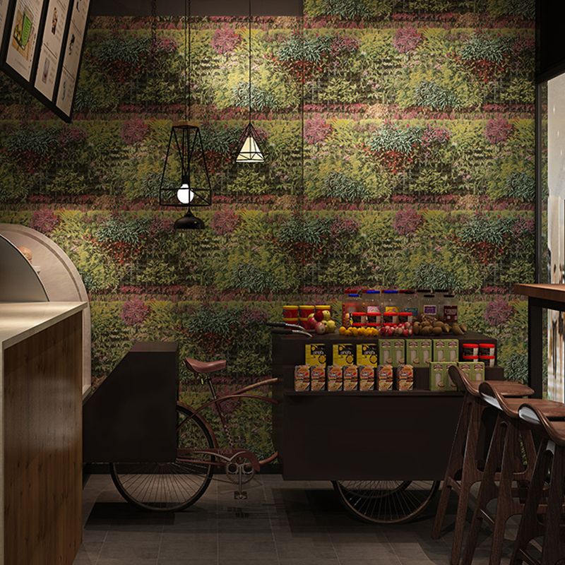 Farmhouse Flower Field Wallpaper for Restaurant 33' x 20.5" Wall Covering in Dark Color
