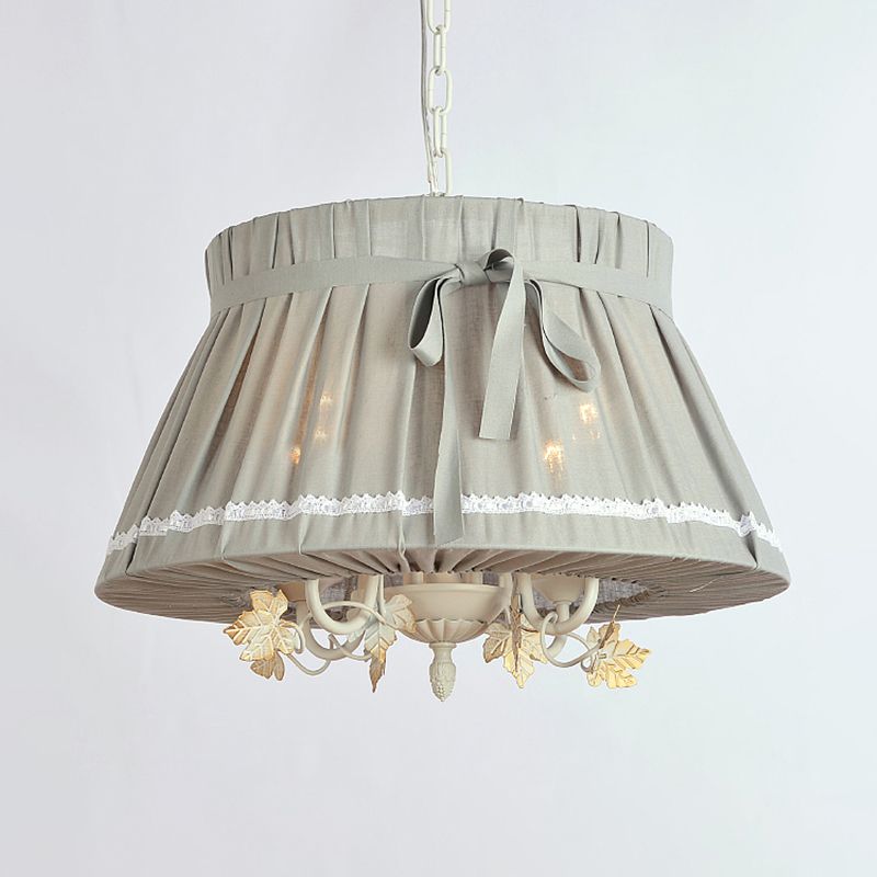 Drum Dining Room Pendant Chandelier Traditional Fabric 4 Lights Beige Hanging Light Fixture