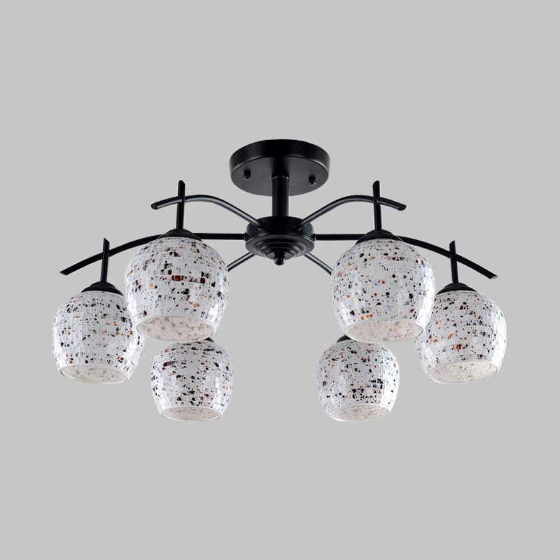 Black Mosaic Semi Flush Mount Tiffany Style 7/8/9 Lights Stained Glass Close to Ceiling Lamp