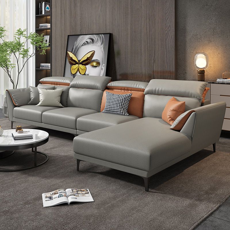 Contemporary Faux Leather Sectional with Pillow Back for 4 People