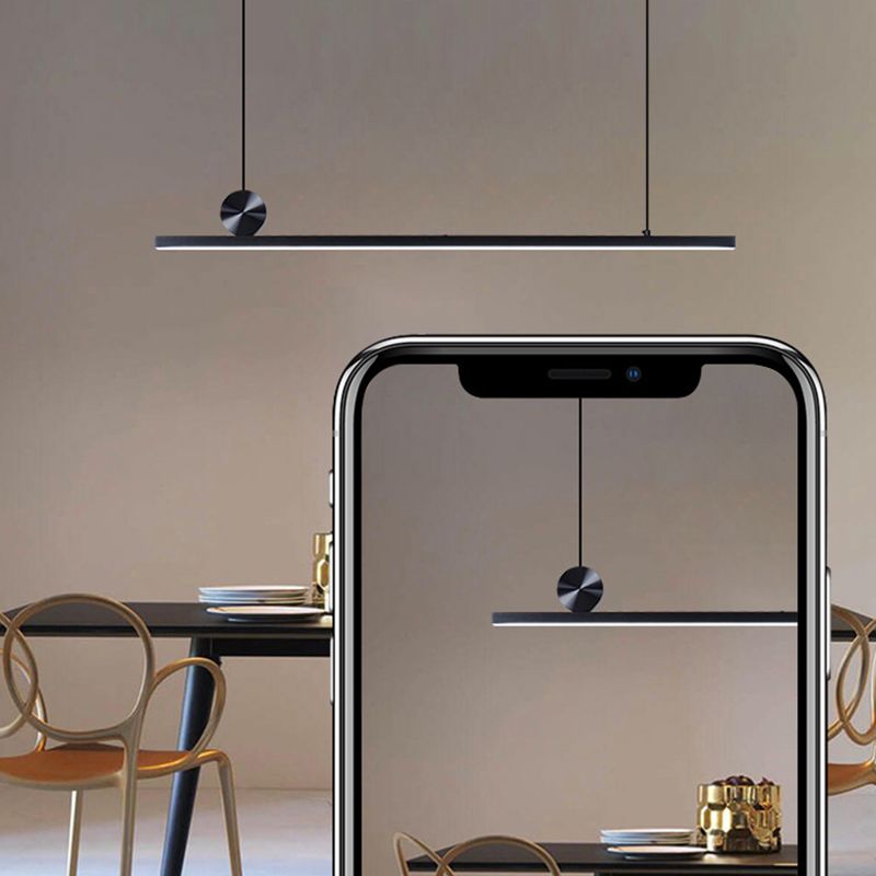 1-Light Linear Island Lighting Fixtures Black Modern Style Aluminum Hanging Lamps