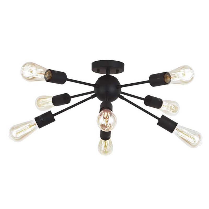 Zwarte Smeedijzeren Burst Vormige Multi-licht Plafondlamp Bare Bulb Industriële Retro Stijl Verlichting Fixture voor Coffee Shop