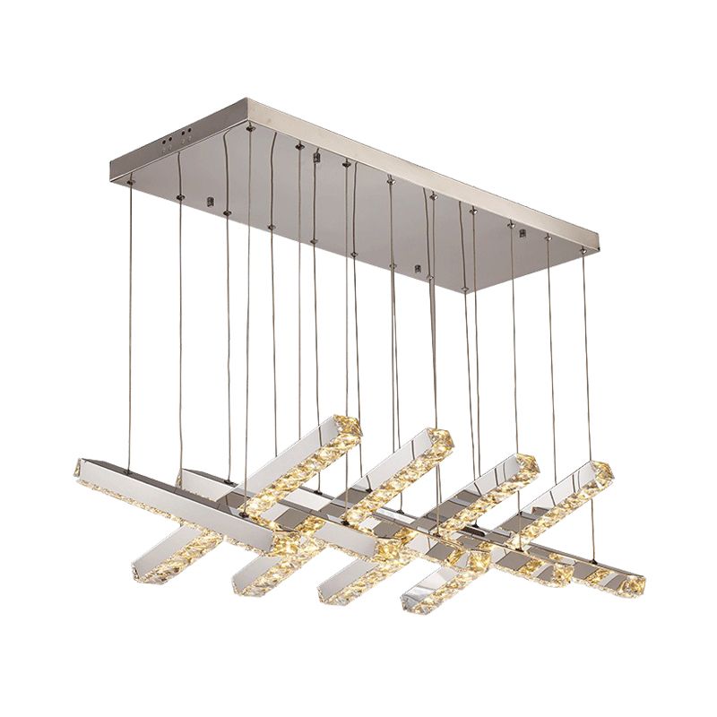 Lineal Living Room Techo Candelier Estilo simple Cristal K9 6/9 Cabezas plateadas Luz colgante en luz cálida/blanca