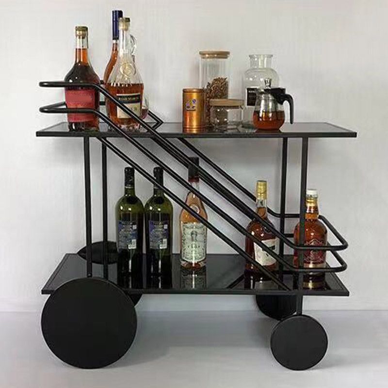 Modern Open Storage Kitchen Trolley Glass Dining Room Prep Table