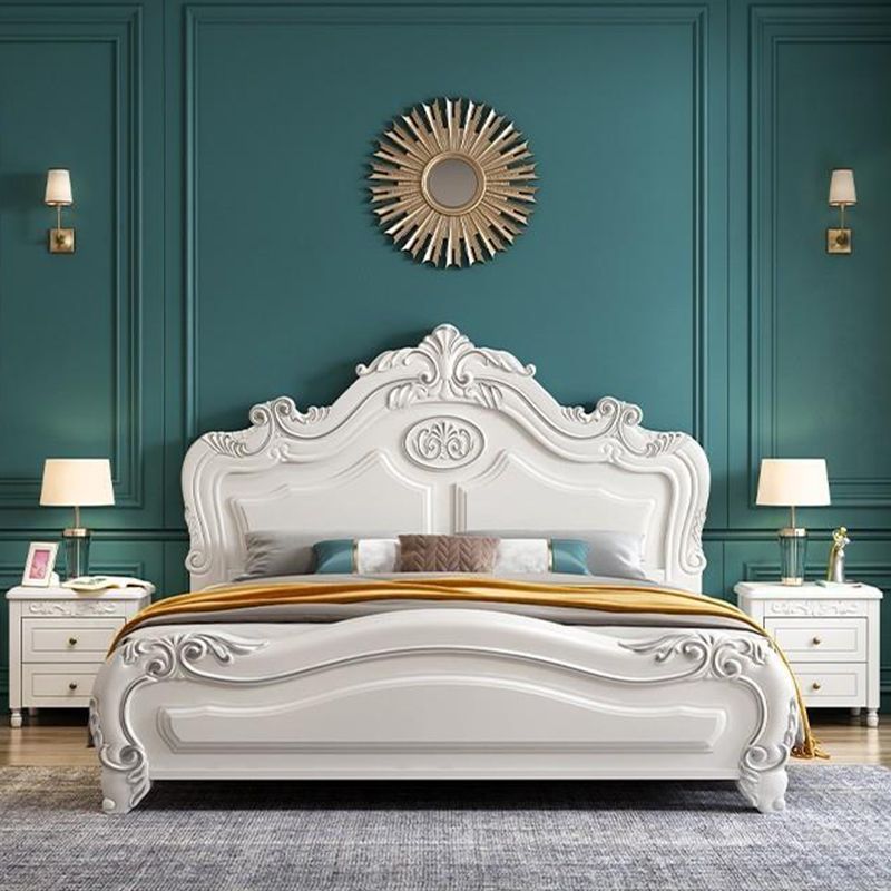 84.65 inch Wide Victorian Bed Frame Pine Wood Standard Bed with Upholstered Headboard