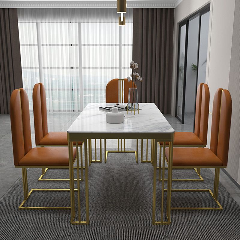 Glam Style Stone Top Dinette Table Gold Base Dining Table for Living Room
