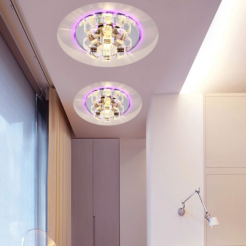 Blumen-Unterputzlampe, minimalistische Wohnzimmer-Deckenleuchte aus klarem Kristall mit verspiegeltem Baldachin