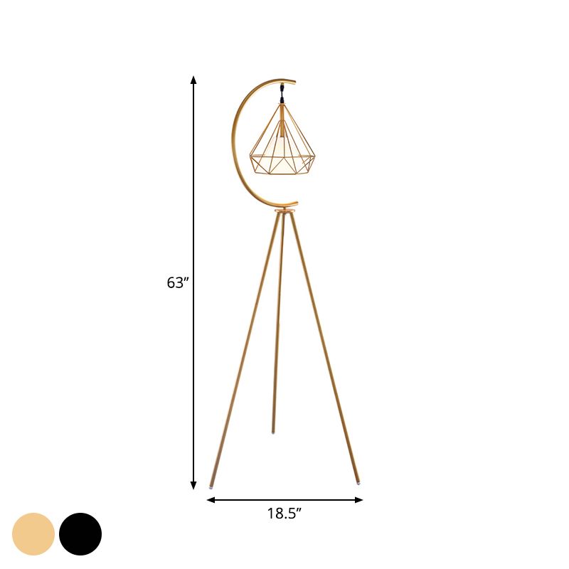 Finition noir / or Diamond Cage Floor moderniste 1 Light Metal Metal Tri-leg Perdre Planchers