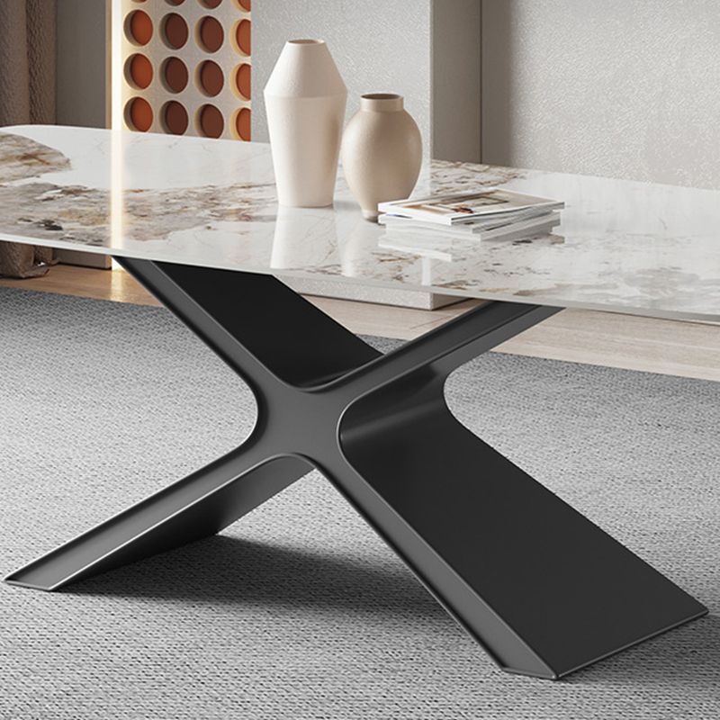 Metal Traditional Luxury Rectangle Table Sintered Stone Top Indoor Table with Pedestal