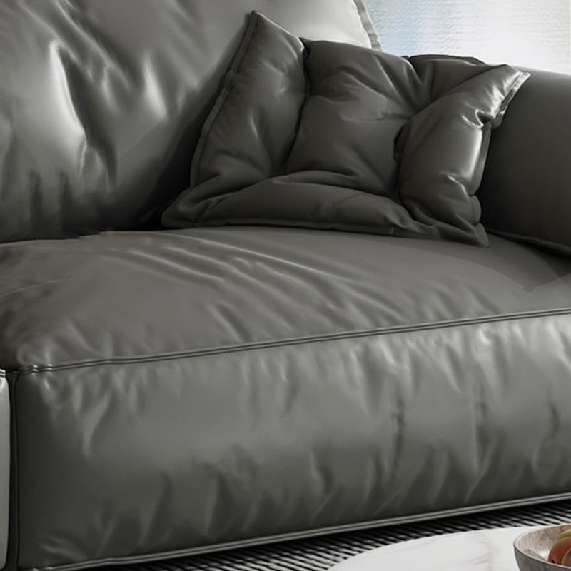 Black Genuine Leather Cushion Back Sectionals 70" Wood Stationary Sectionals