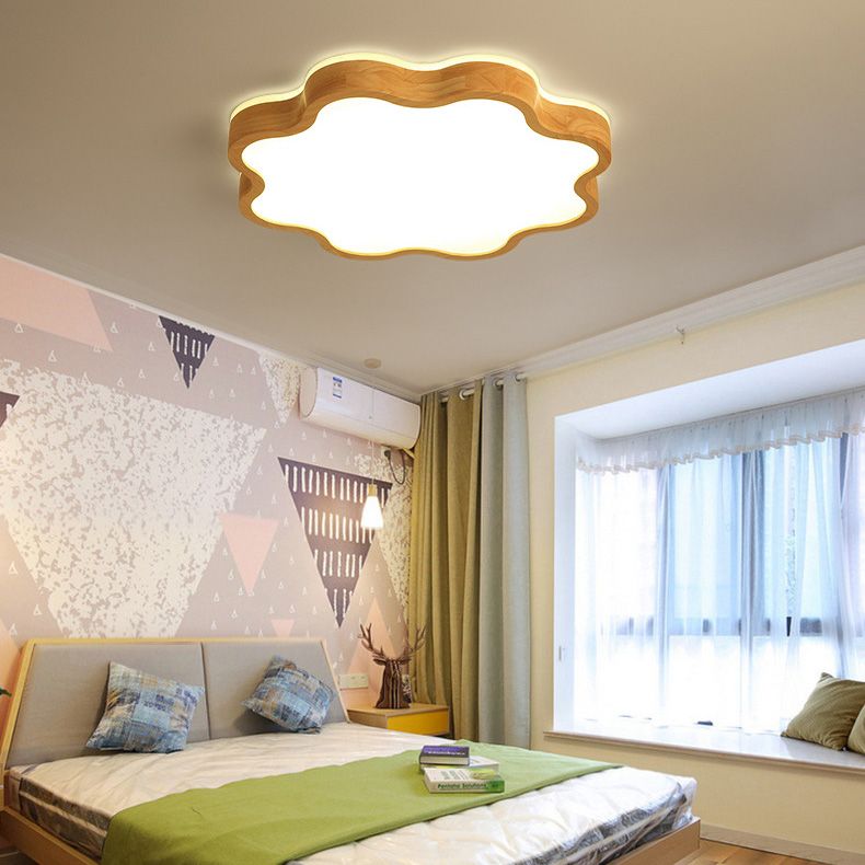 Contemporary Creative Wooden LED Flush Mount Ceiling Light for Living Room