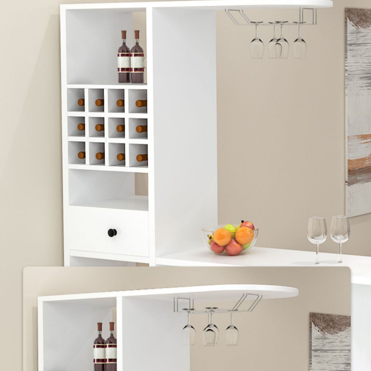 Modern Rectangle Wood Counter Table 3 Pieces Bar Table Set for Living Room