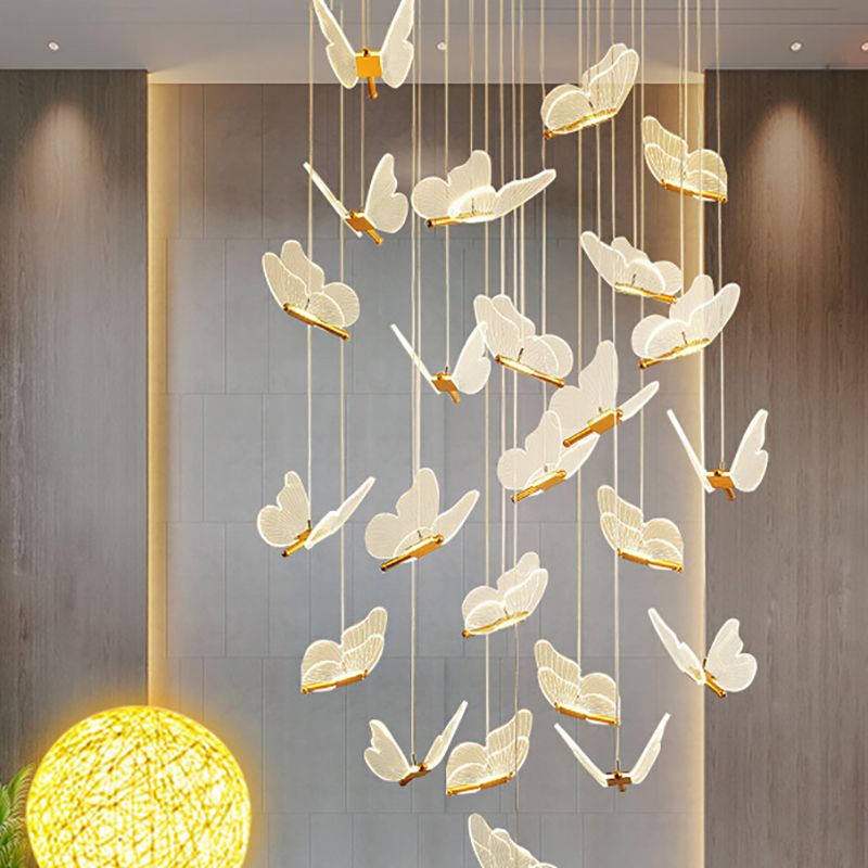 Multi Light Butterfly Pendant Lighting Modern Acrylic Cluster Pendant Light in Gold