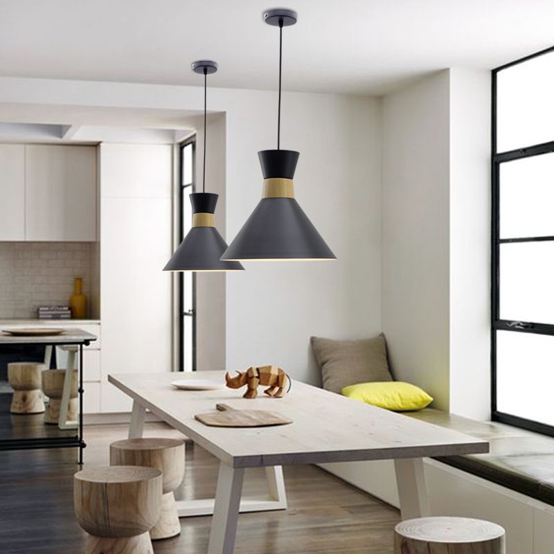 Conical Metal Hanging Light Kit Minimalist 1 Light Black Suspension Pendant for Dining Room