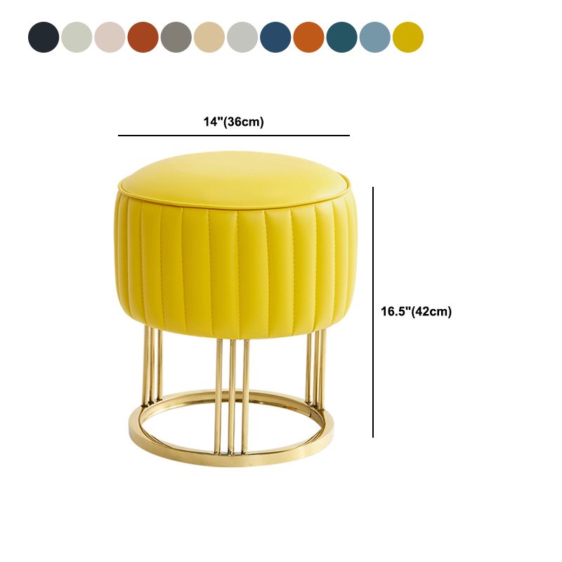 14" Wide Faux Leather Upholstered Ottoman Glam Round Shape Pouf