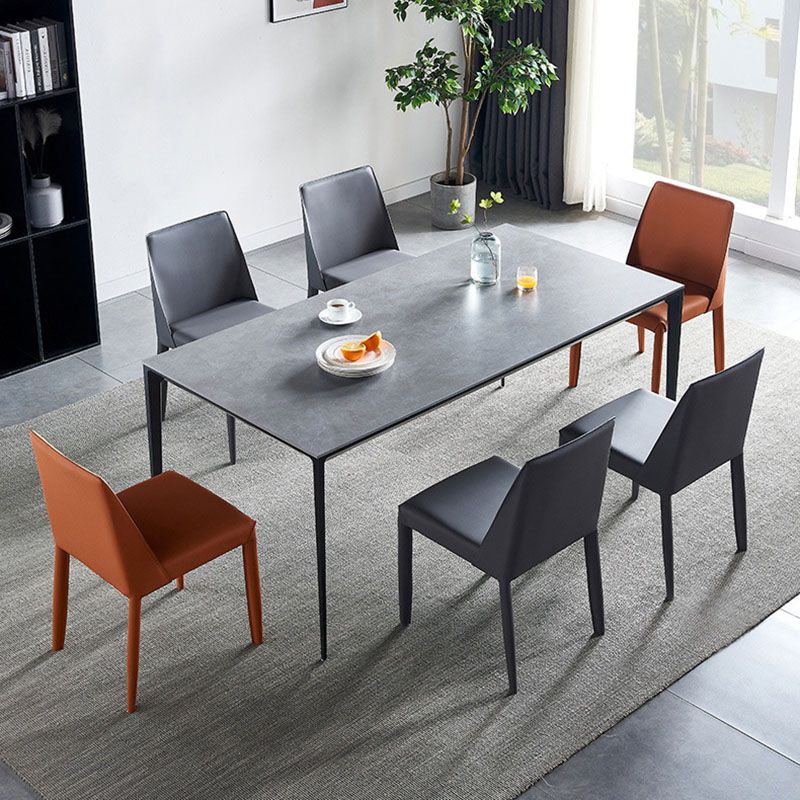 Modern Rectangle Dining Table Sintered Stone Top Table with 4 Black Metal Legs