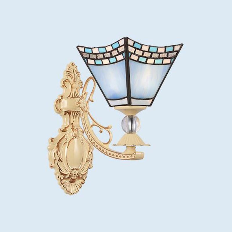 Tiffany Blossom Wall Mount Lighting 1 Light Hand Cut Glass Sconce Light Fixture in White/Orange/Pink for Corridor