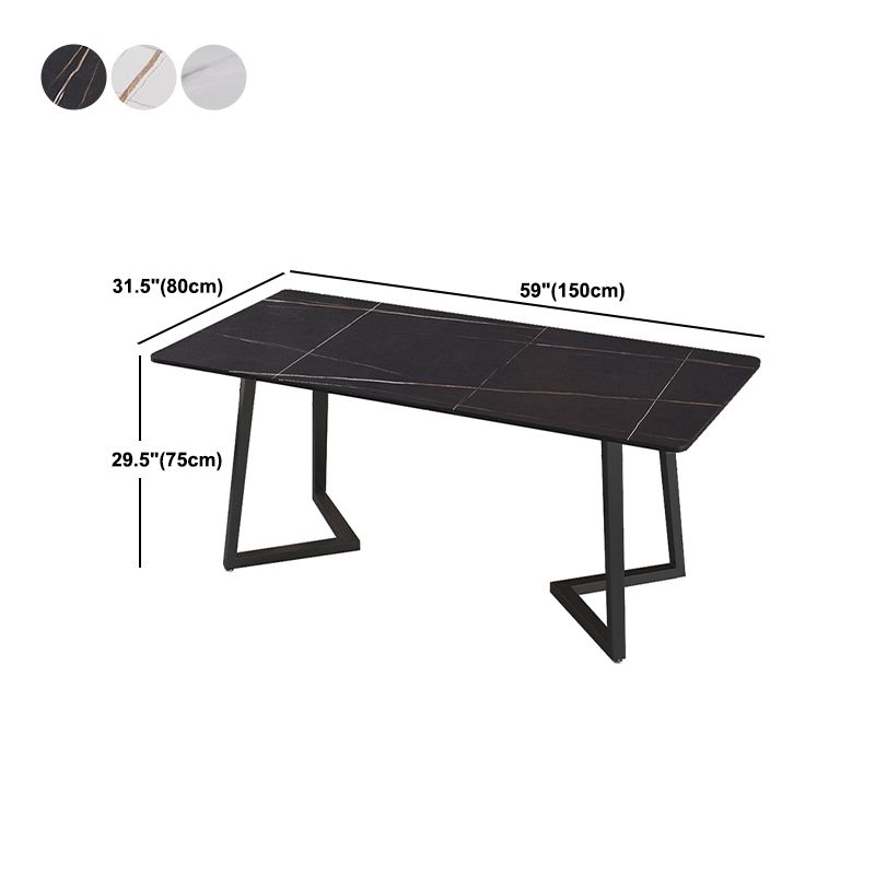 Modern Rectangle Stone Table for Restaurant Balck Metal Pedestal Dining Table