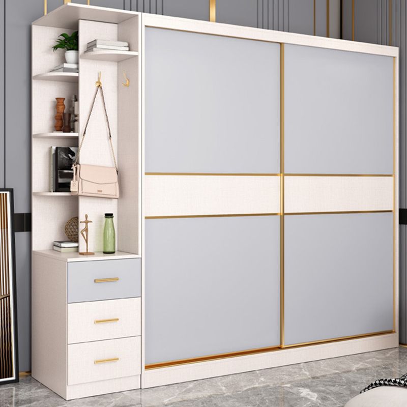 Coastal Style Wooden Wardrobe Cabinet Bedroom Sliding Doors Armoire