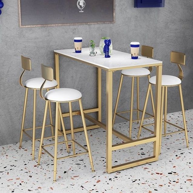 1/3/5 Pieces Glam Iron Bar Table Set White Faux Marble Top Bistro Set with Footrest