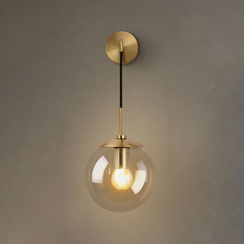 Modern Artistic Hanging Wall Lamp Copper Globe Wall Light with Glass Shade
