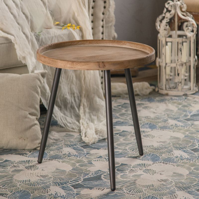 Rustic Solid Wood 3 Legs Tray Top Round Distressed Living Room Side Table