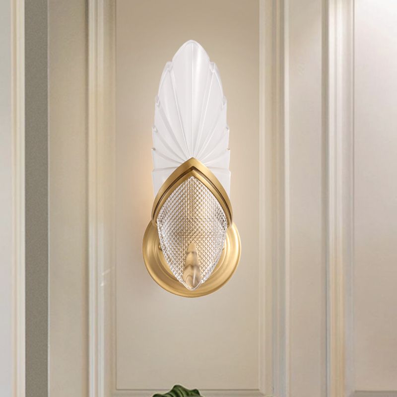 Frosted Glass Oval Wall Lighting Vintage Style 1 Light Gold Finish Wall Mounted Lamp for Bedroom