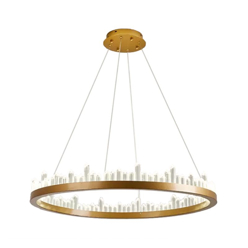 Small/Medium/Large Circle Hanging Lamp Minimalistic Crystal Dining Room LED Chandelier in Black/Gold