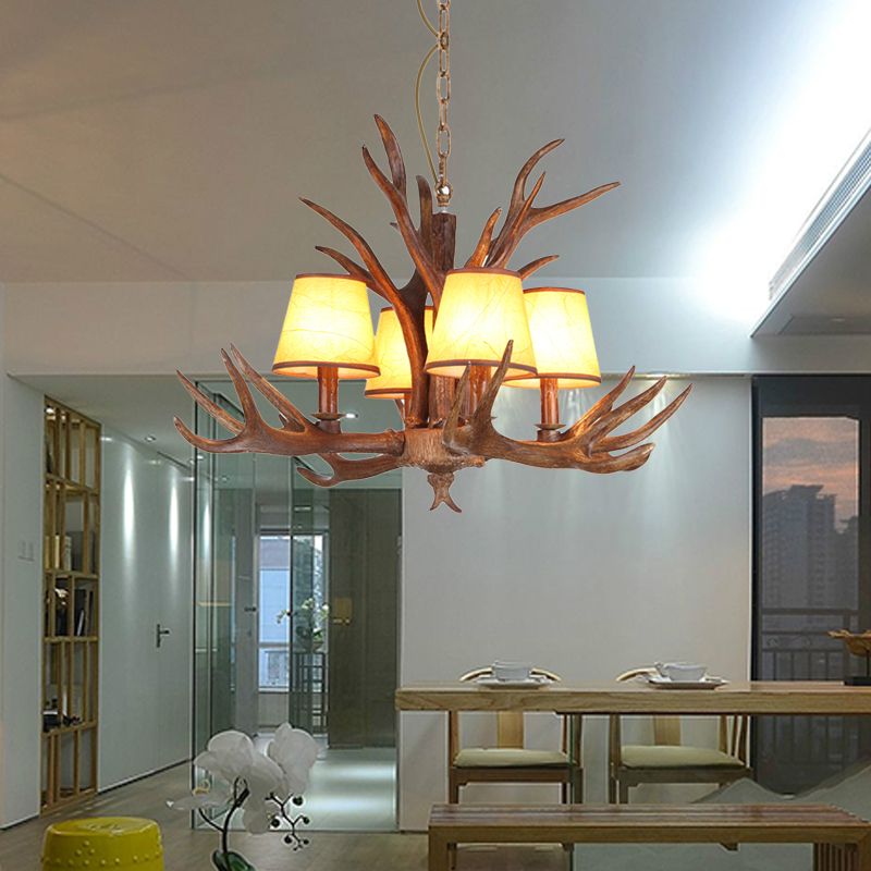 Rustic Cone Hanging Pendant 4/6/8-Light Resin Ceiling Chandelier in Brown for Living Room