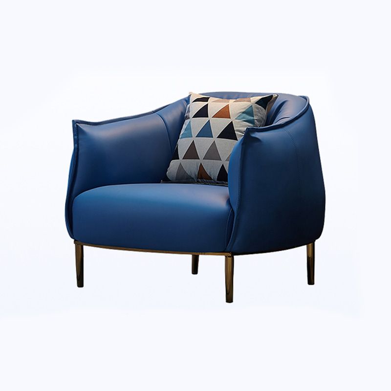 Solid Color Living Room Leather Arms Included with Goldtone Legs Barrel Chair