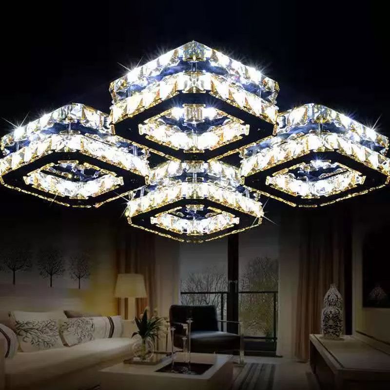 Plafonnier encastré de style moderne, éclairage encastré en cristal chromé à facettes