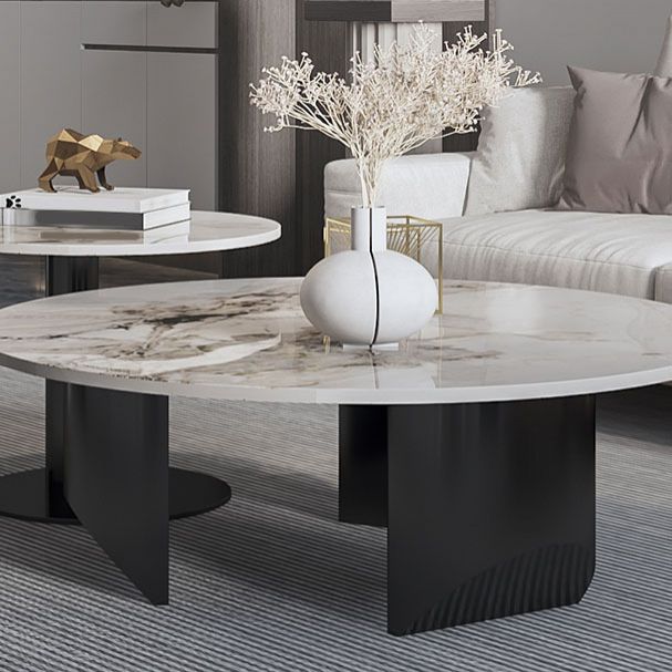 Round Coffee Table in Black Luxurious Stone Top Cocktail Table