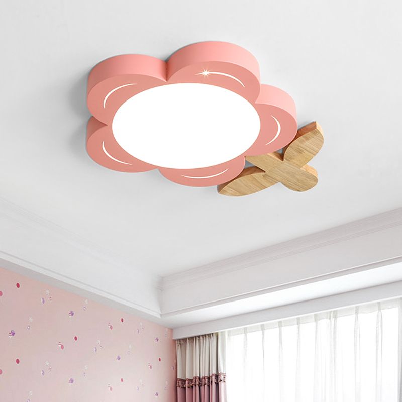 Illuminazione da soffitto floreale per bambini Lampada da incasso per asilo nido a LED in acrilico in rosso con decorazioni in legno
