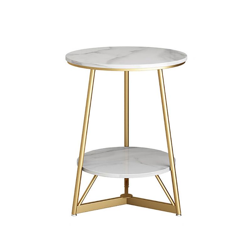 Modern Style Rock Slab Countertop Wood Base Grey/white Rounded Side Table