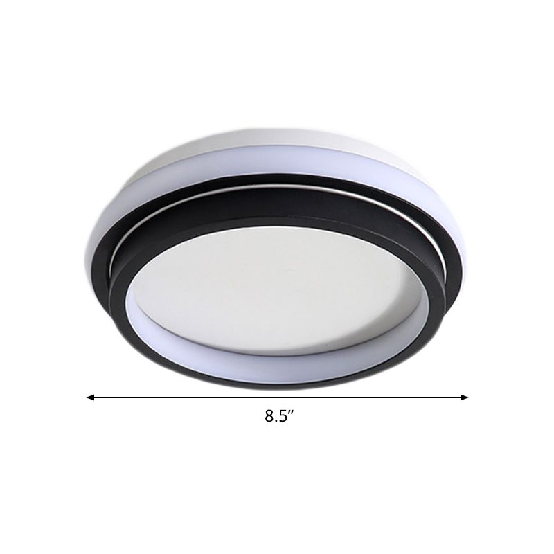 LED Foyer Flush Mount Ceiling Light Simple Style Black Flush Lamp with Square/Round Metal Shade in White/Warm/3 Color Light