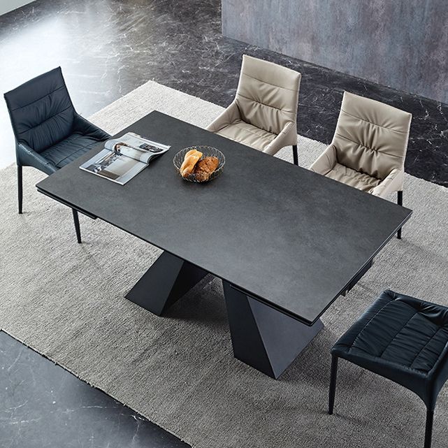 Modern Rectangular Dining Table Stone Top Dining Table with Double Pedestal
