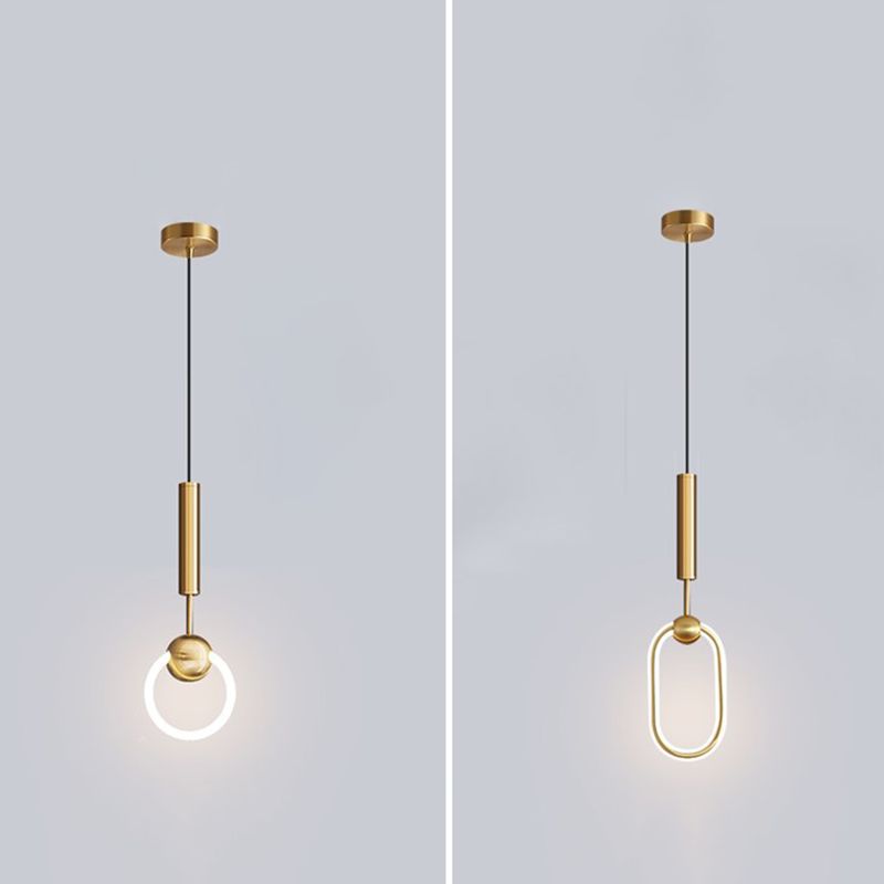 LED Halo Pendant Lamp Simplicity Metal Bedside LED Ceiling Suspension Light in Gold