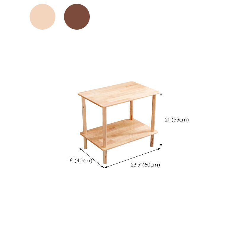Modern Solid Wood End Slide Table 4 Legs with Shelf Double Tier Side Table