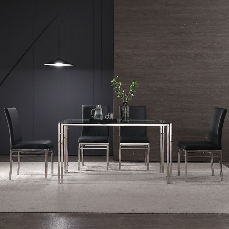 Contemporary Style Tempered Glass Top Dining Table 4 Legs Table for Dining Room