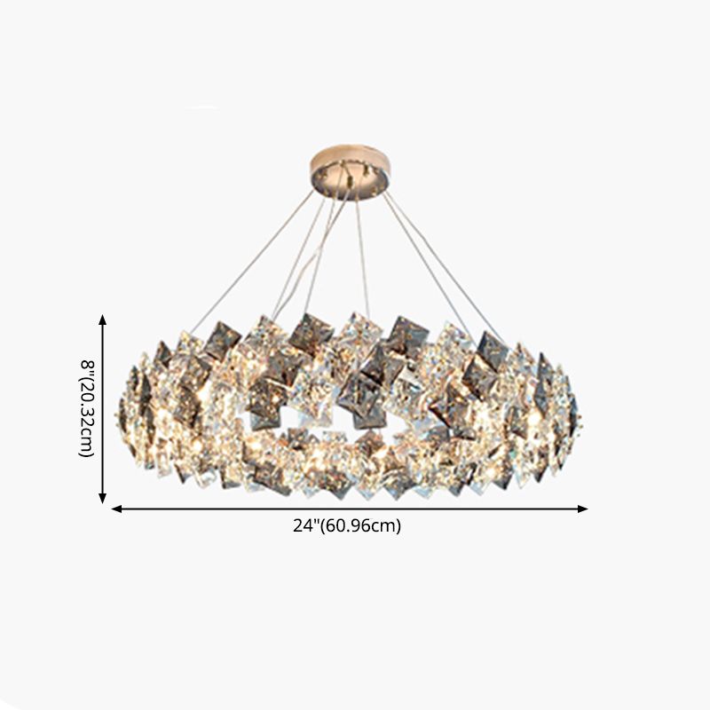 Plafond de forme ronde Light Light Clear Crystal Chandelier Éclairage pour le salon