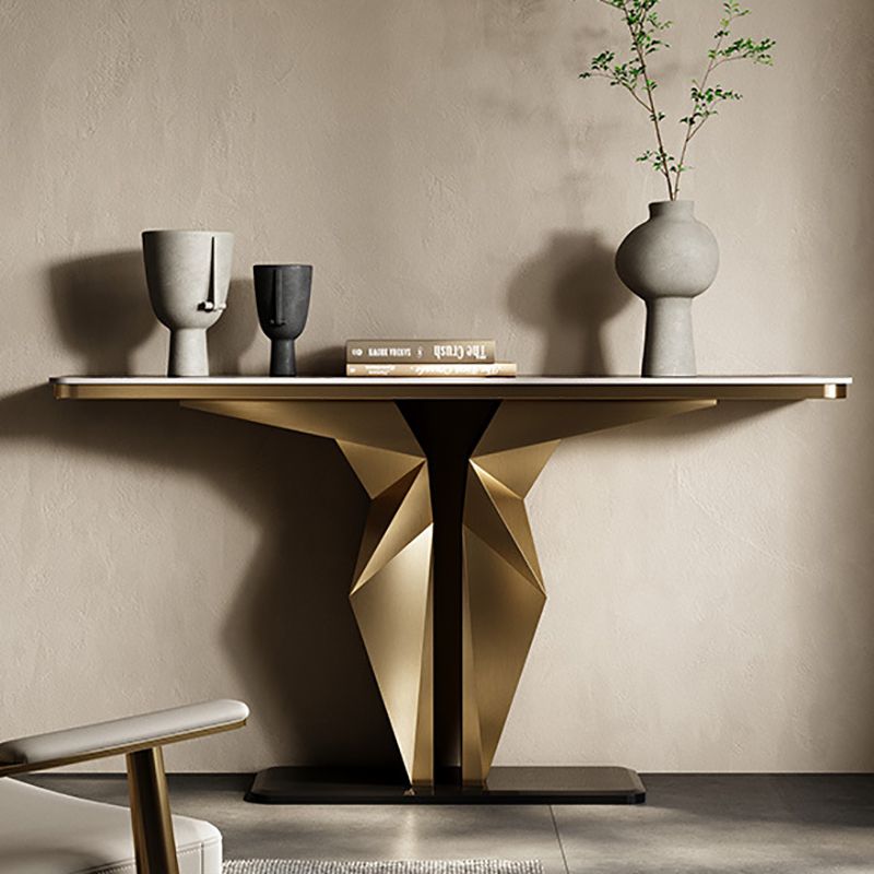 Glam Rectangle Console Table Stone Console Sofa Table for Hall