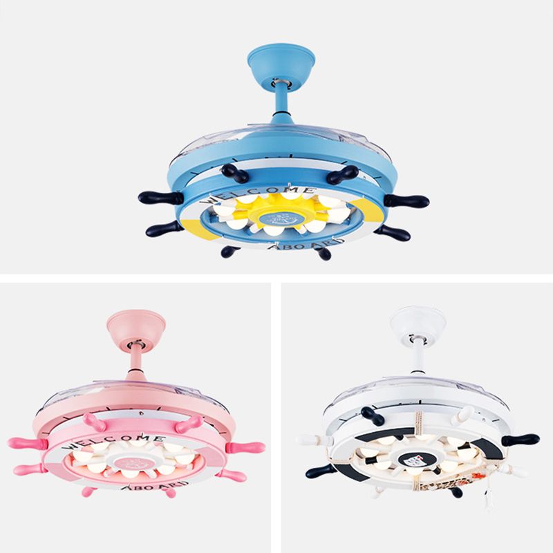 42" Cartoon Rudder Ceiling Fan Lamp Metallic Child Room LED Semi Flush Light