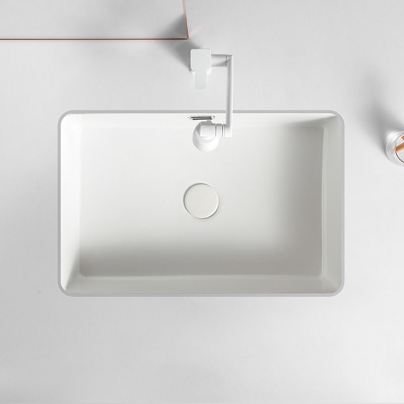 Contemporary Bathroom Sink with Pop-Up Drain Porcelain Rectangular Undermount Vanity Sink