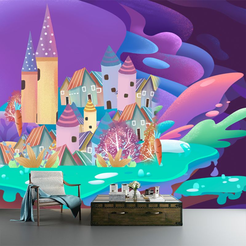Huge Castle Wall Covering Mural Childrens Art Magical House Wall Decor in Purple