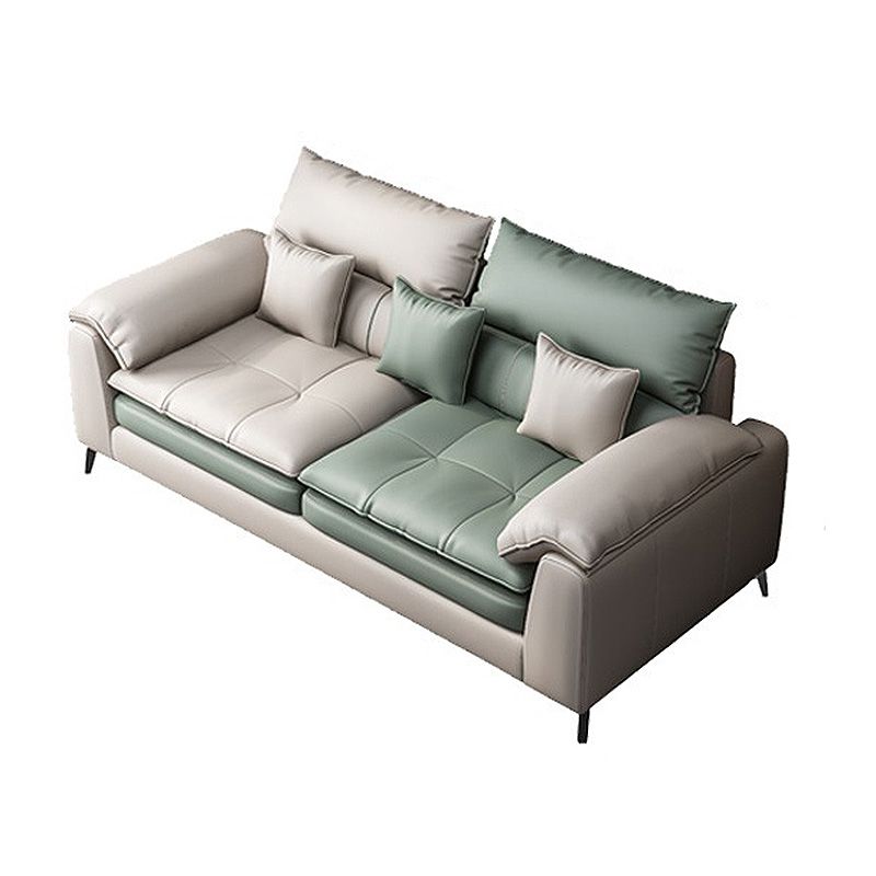 Faux leather Sectional Pillow Top Arm Beige Sectional for Living Room